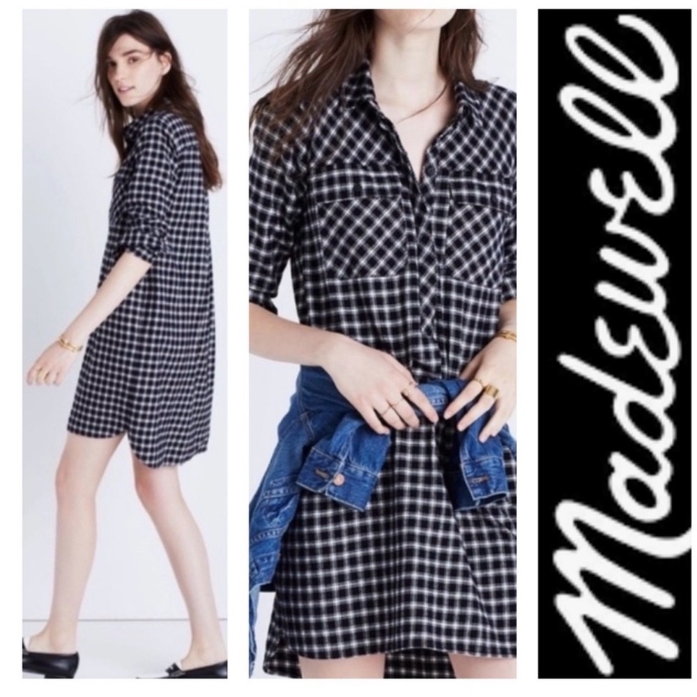Madewell Black & White Plaid Shirt Dress